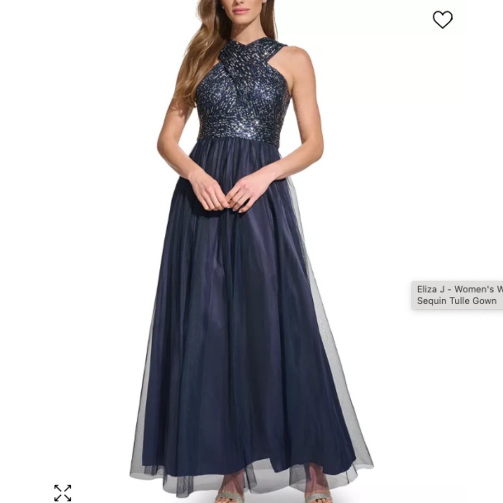 ELIZA J Women's Wrap-Neck Sleeveless Sequin Tulle Gown